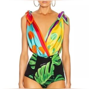 Dolce & Gabbana Vibrant Leaf Print bodysuit size XS NWT